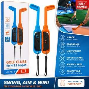 Golf Club Attachment for Nintendo Switch 2 Joy-Con Controllers 2Pack Blue Orange